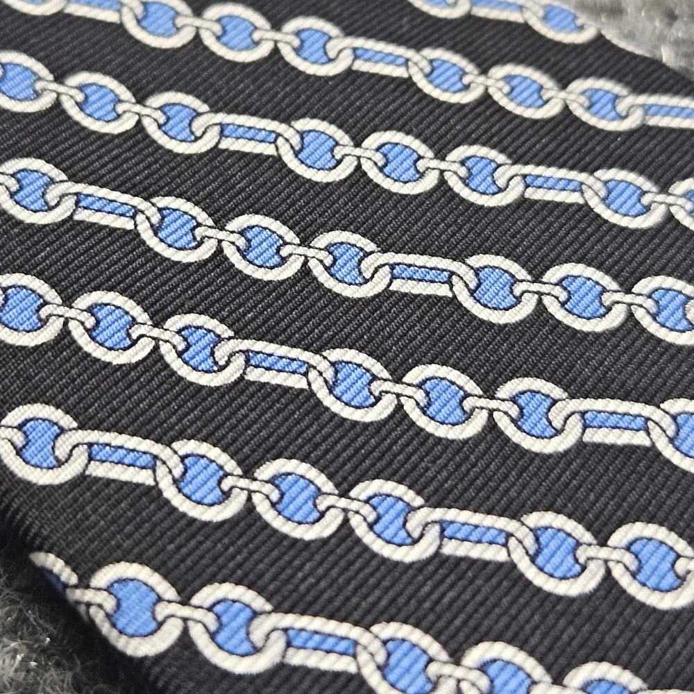 Burma‎ Bibas Silk Tie Black Blue Chain Link Pattern 100% Silk Classic Neckwear